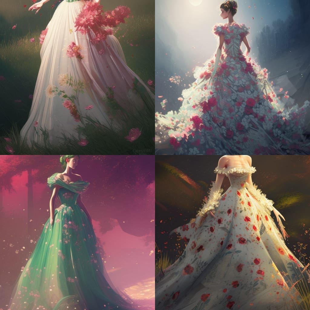 Woman in Floral Gown at Queen's Ball