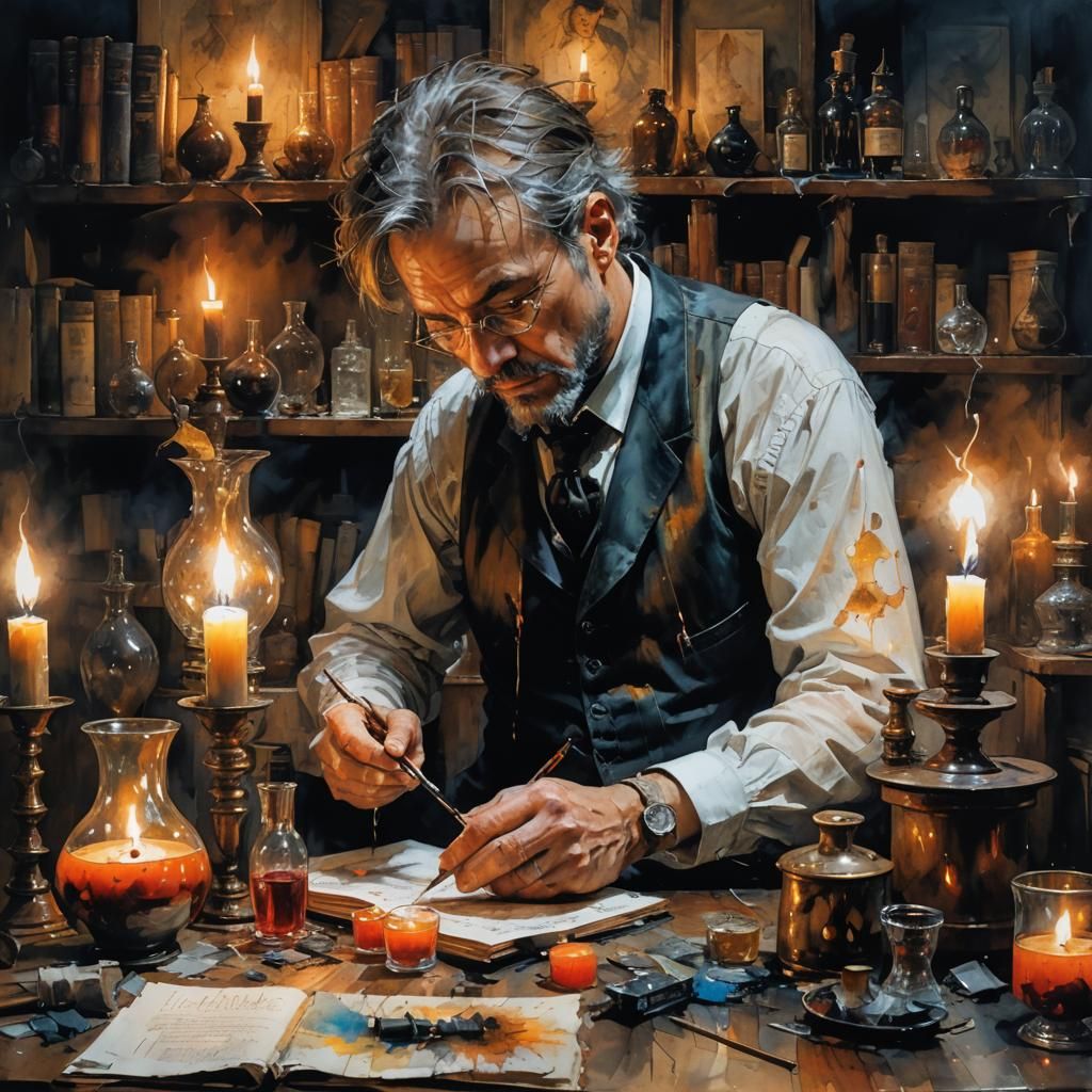 Magician's Alchemical Study by Candlelight