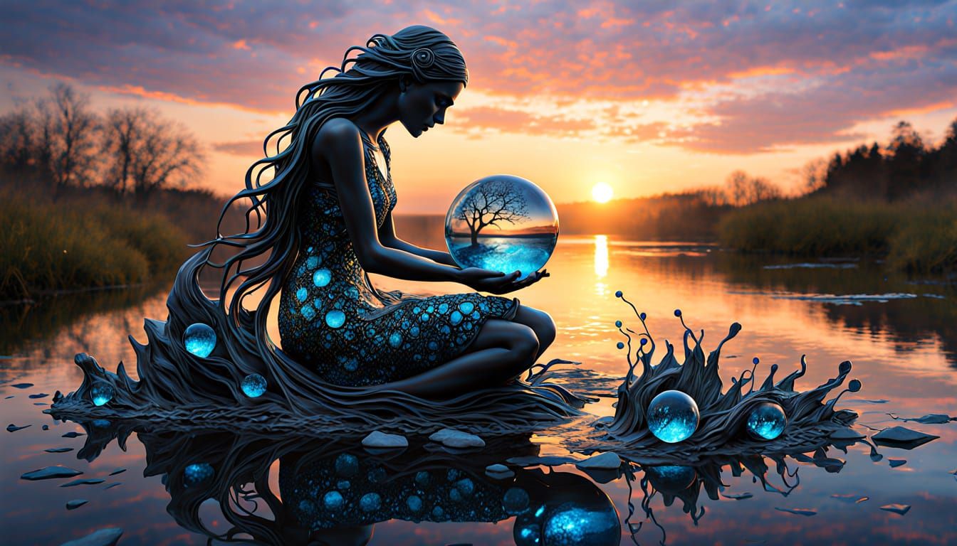 Fragmented Sculpture of Woman at Sunset