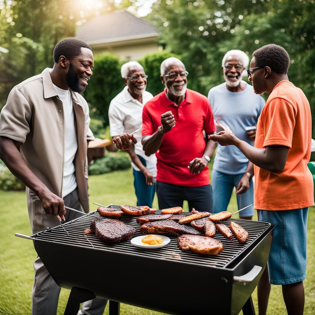 Backyard BBQ with Young and Old Black Men