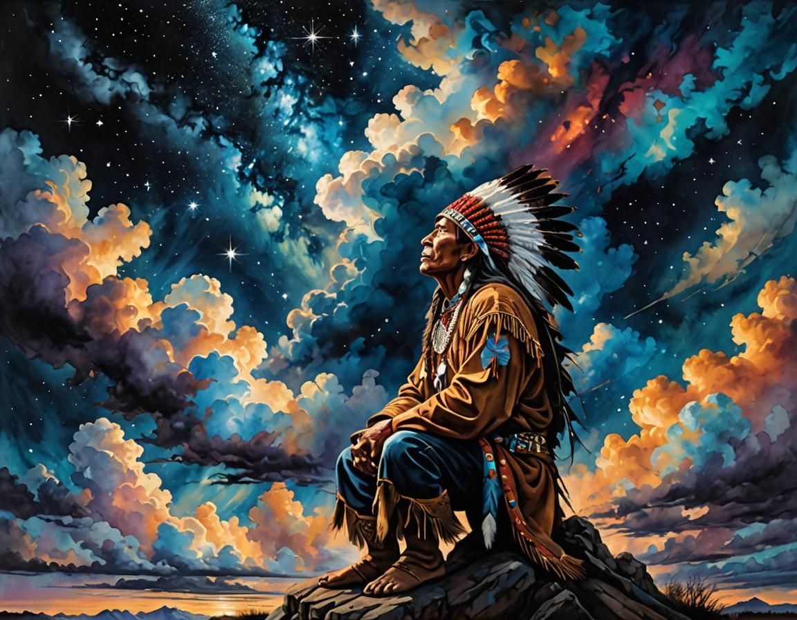 Native American Stargazer in Alcohol Ink Style