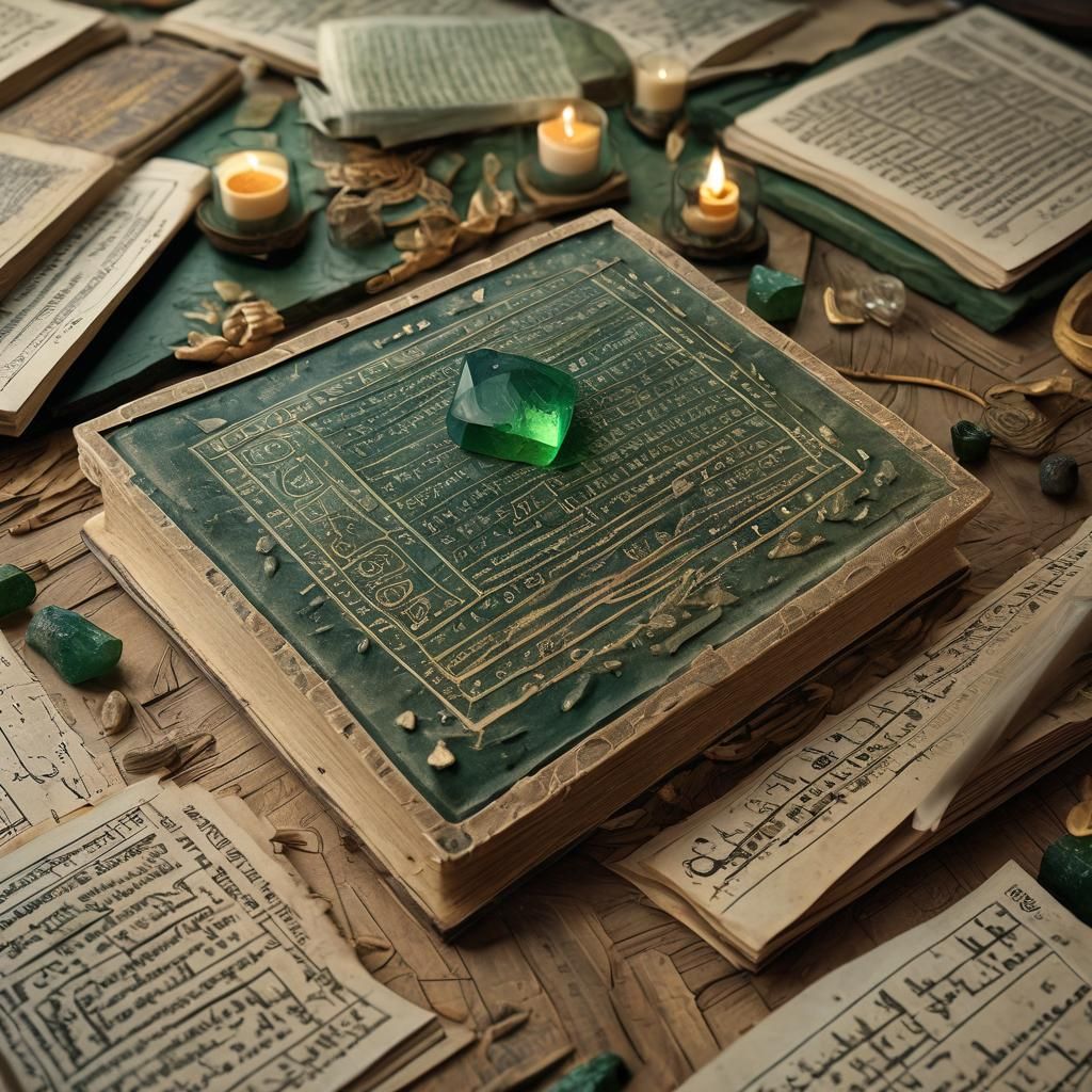 Green Crystal Tablets of Hermes in Mystical Library
