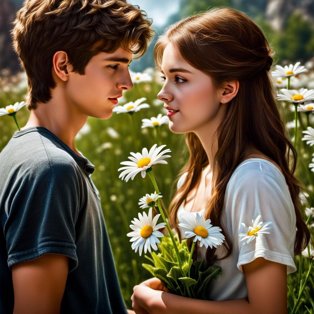 Tender Teenage Love in Photorealistic Style