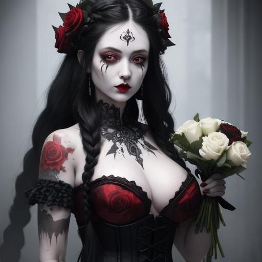 Fierce Warrior Girl with Roses in Gothic Battlefield