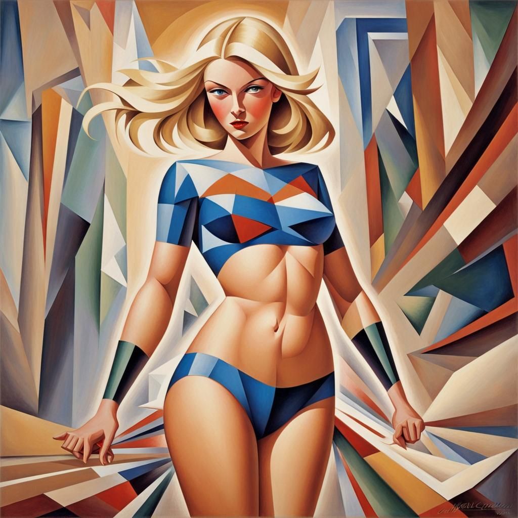 Supergirl in Abstract Cubism Style