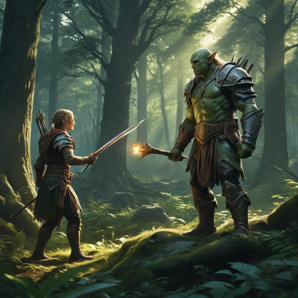 Elf Ranger Casts Spell in Forest Clearing