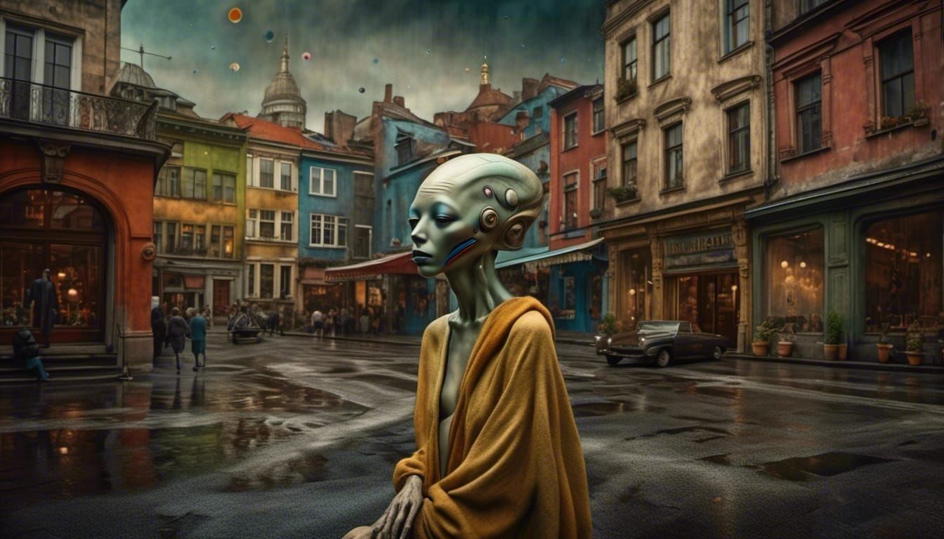 Abstract City Life with Alien Pets