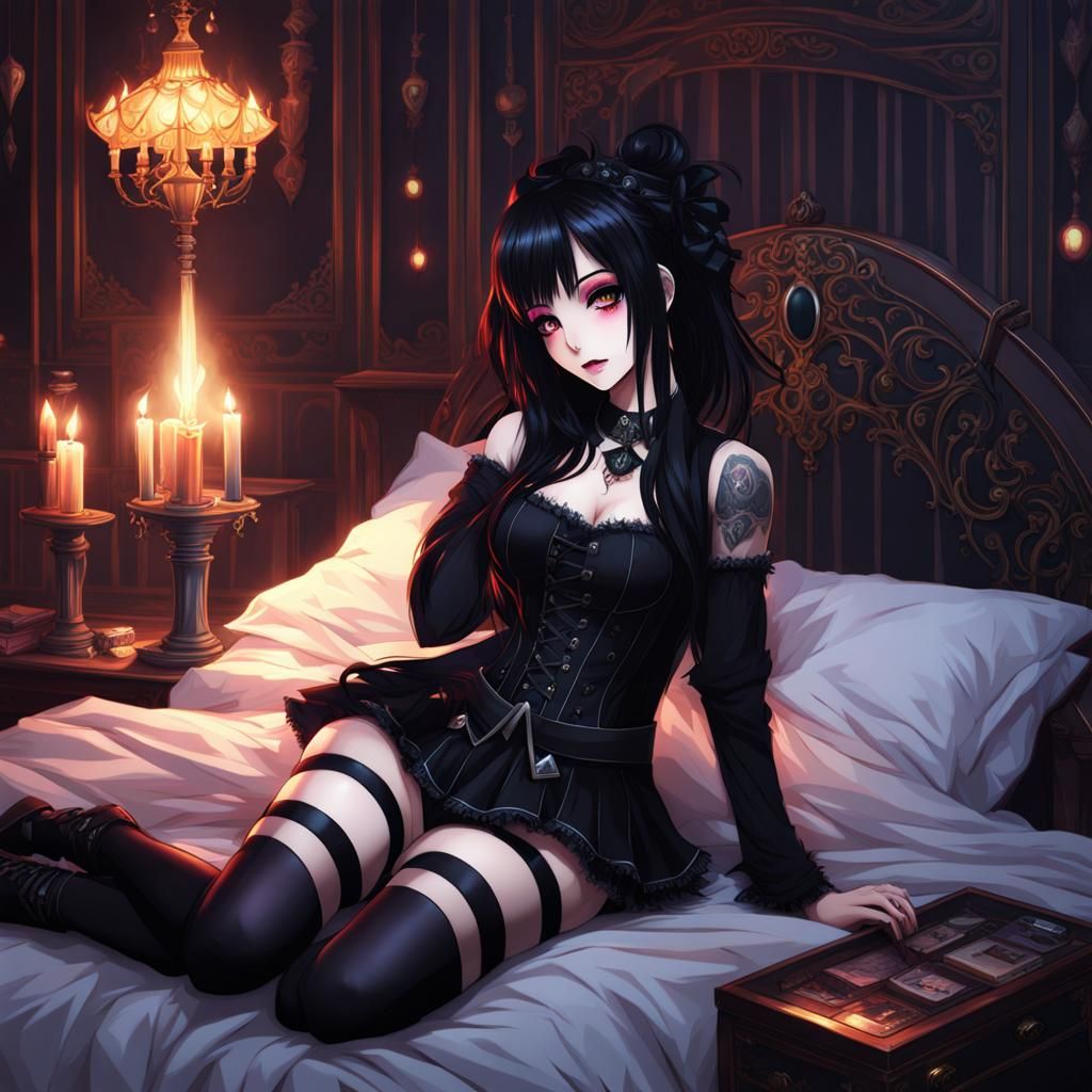 Anime Goth Girl Portrait in Darkest Dungeon Style