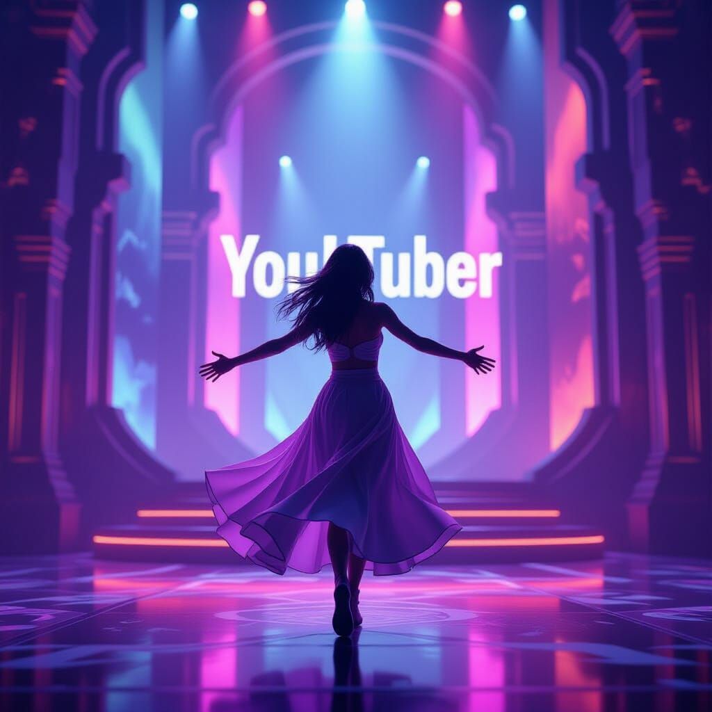 YouTuber on Dynamic Stage in Fantasy Matte Painting Style