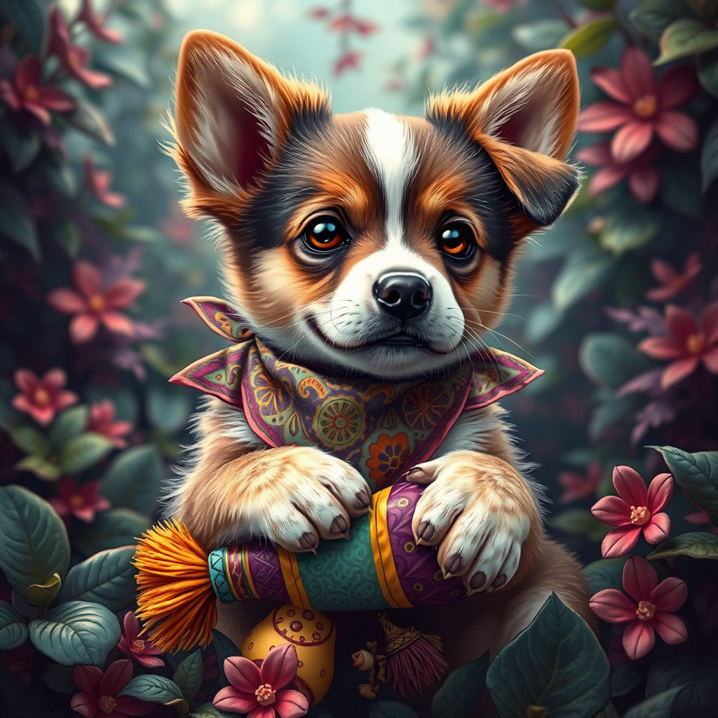 Puppy with Bandana in Dreamlike Digital Art