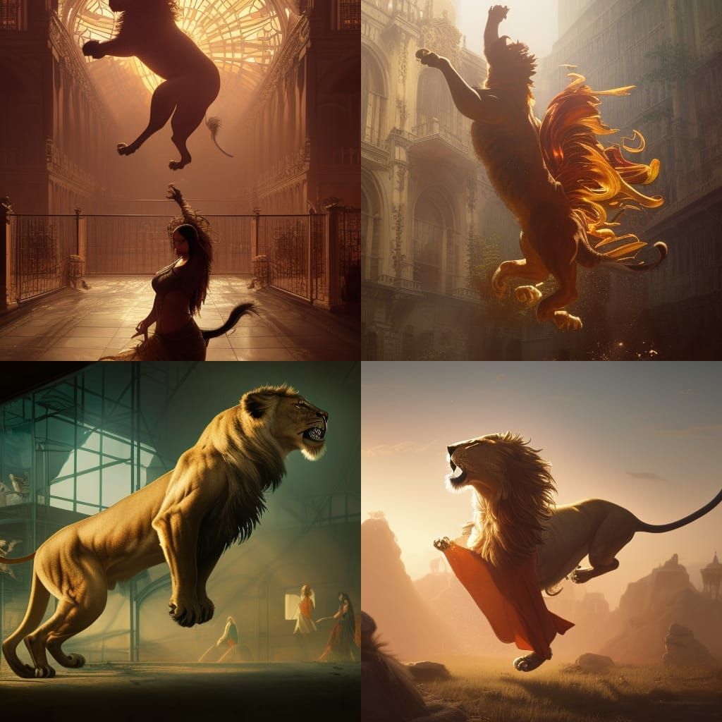 Dancing Figure on Lion Cage in Art Nouveau Style