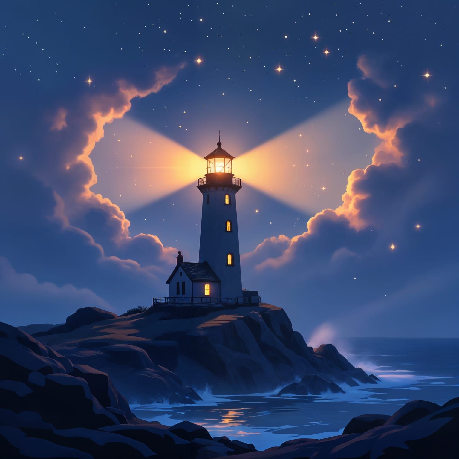 Lighthouse in Nebula Glow, Fantasy Art