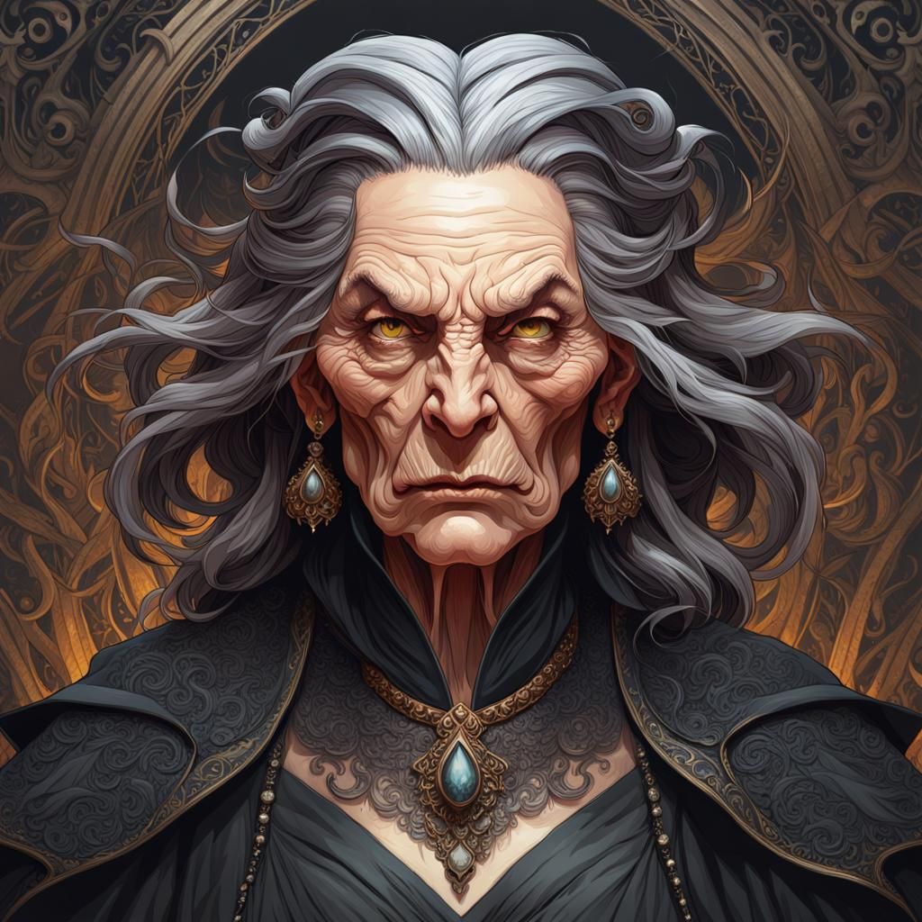 Evil Witch Portrait in Hyperdetailed Dark Fantasy Style