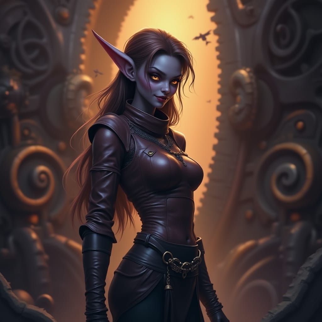 Steampunk Drow Elf with Mischievous Smile