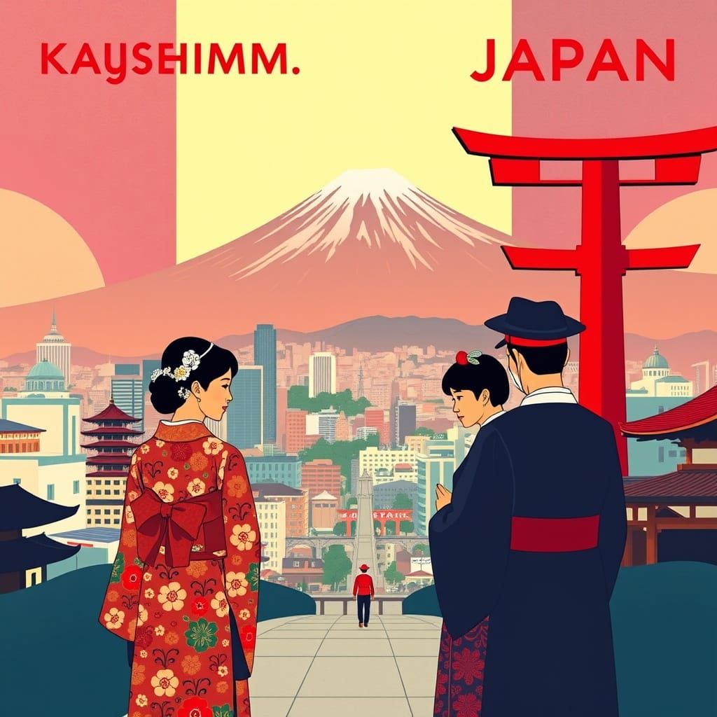 Kagoshima, Japan: Vintage Art Deco Travel Poster