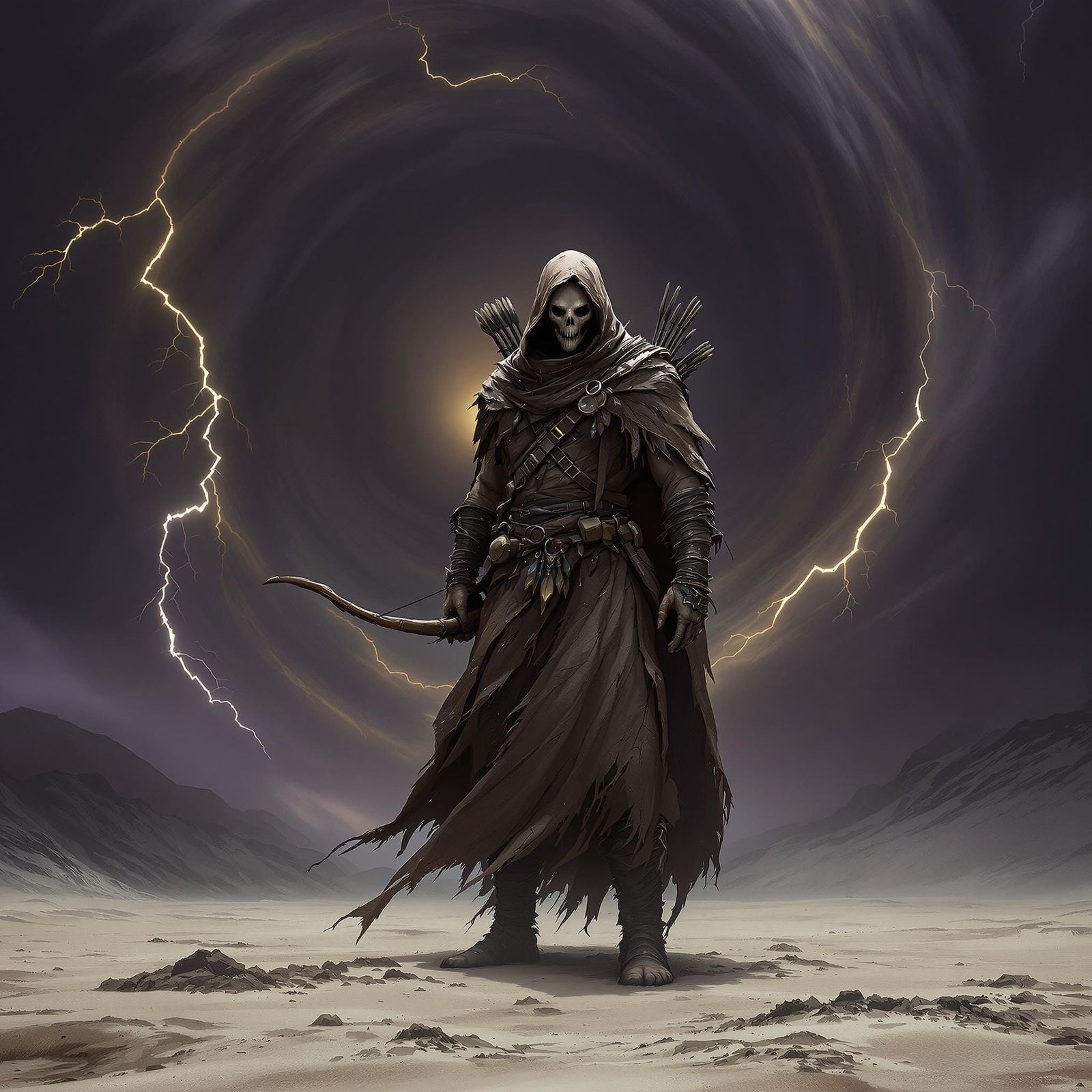 Monochromatic Desert Hunter in Dark Fantasy Concept Art