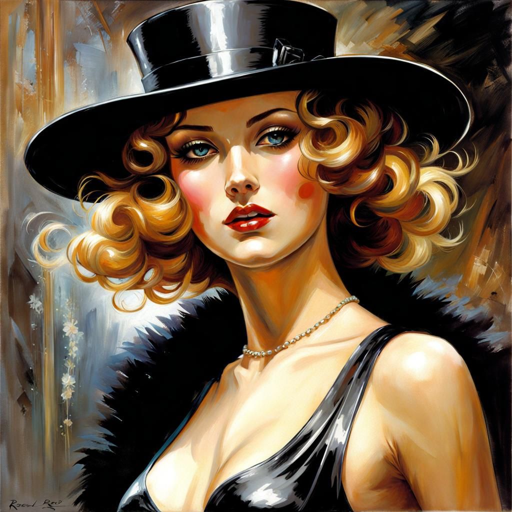 Stunning 1920s Woman in Latex Lingerie, Splash Art