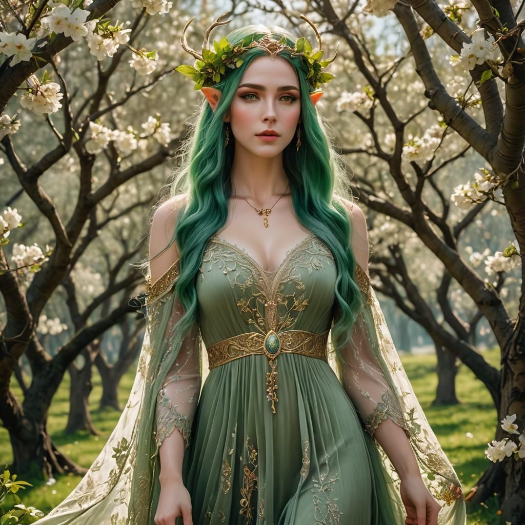 Fantasy Woman with Apricot Blossoms