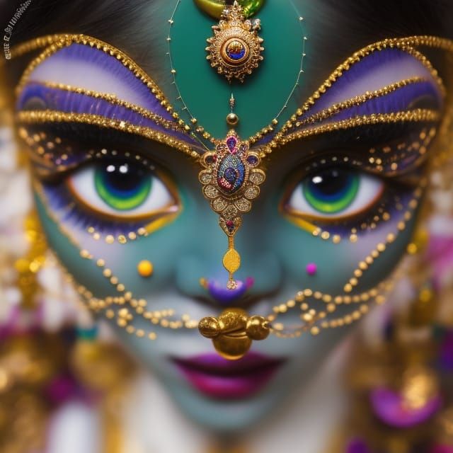 Adorable Krishna Baby in Rococo Ganja Field, Hyperdetailed