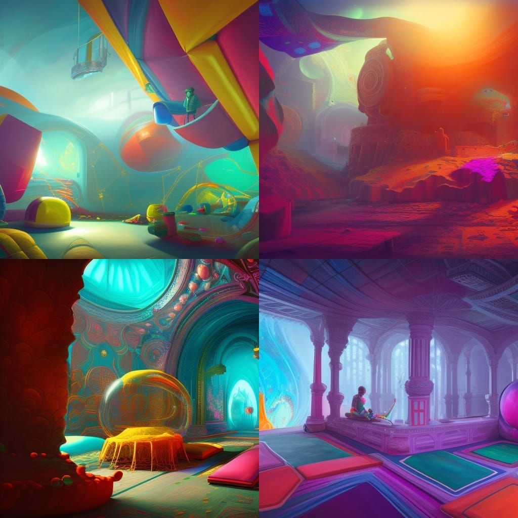 Liminal Space Bouncy Castle in Detailed Matte Painting