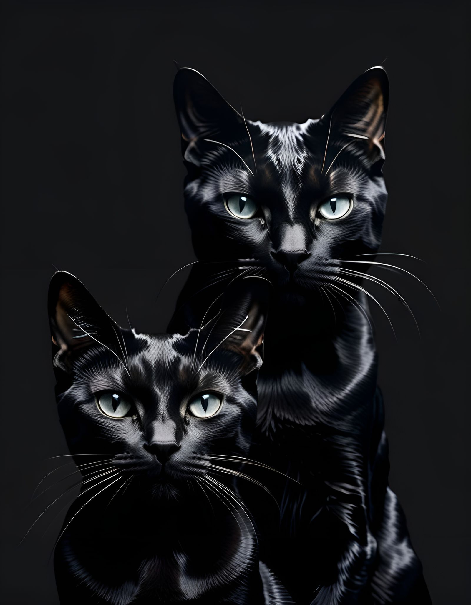 Portrait of Two Black Cats in Metallic Haze