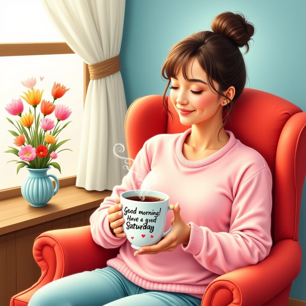 Woman in Whimsical Morning Setting