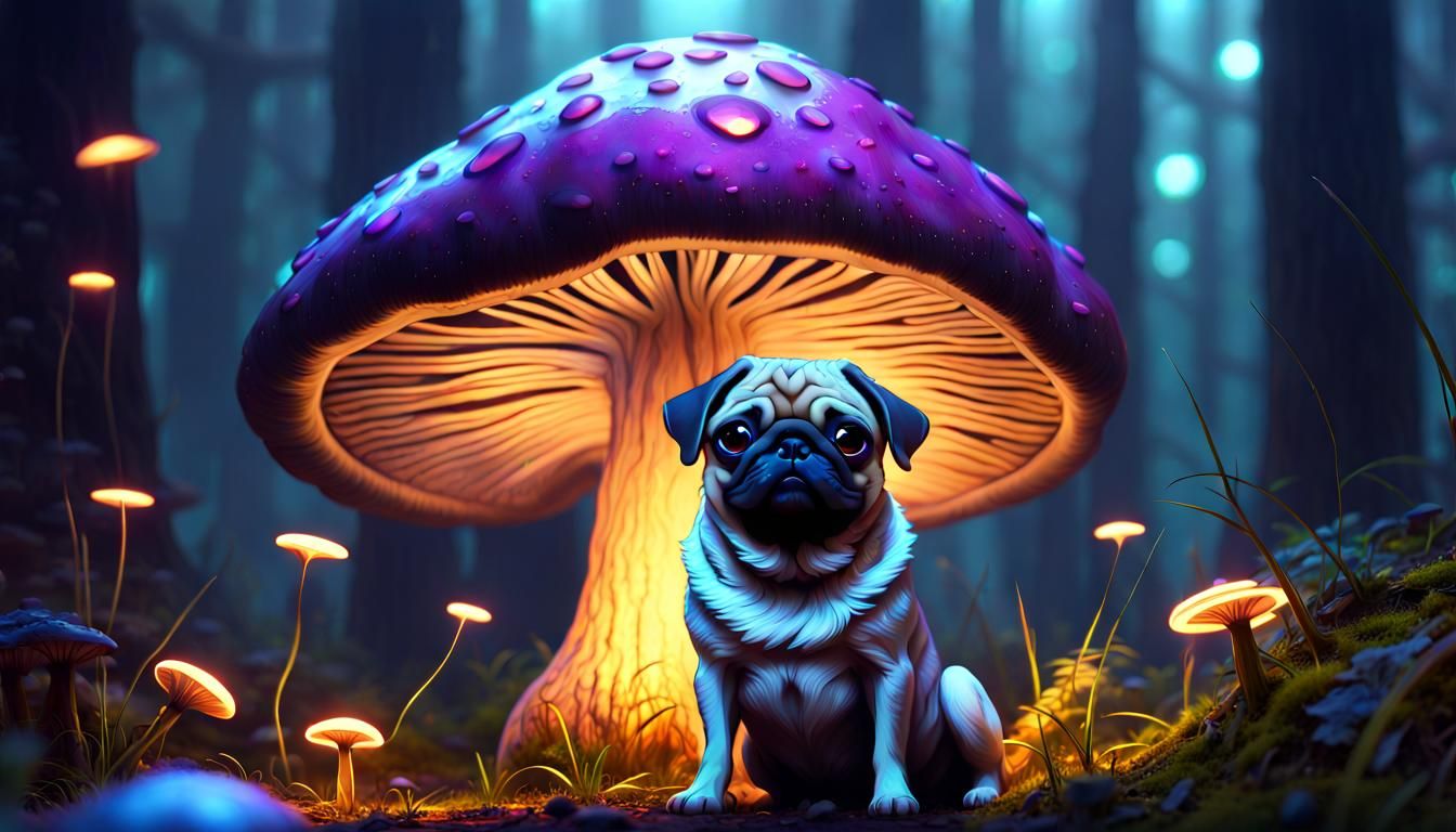 Pug's Mushroom Adventure: Dark Fantasy Concept Art