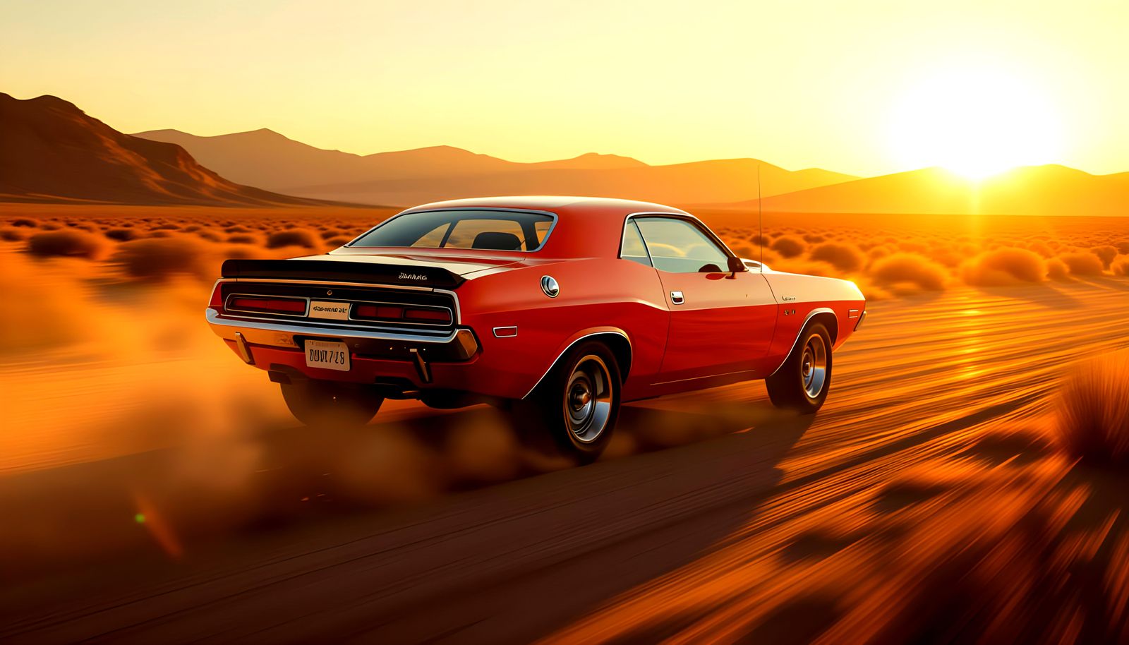 1970 Dodge Challenger Drifting at Sunset