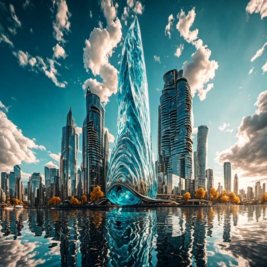 Glass Skyscraper Reflecting Portland in Cinematic Style