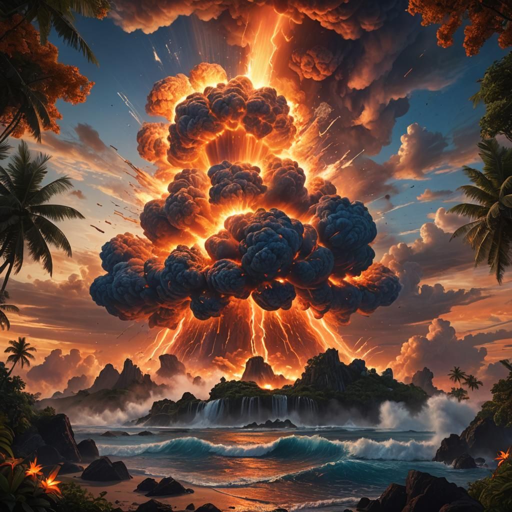 Nuclear Explosion in Tropical Paradise: Digital Art