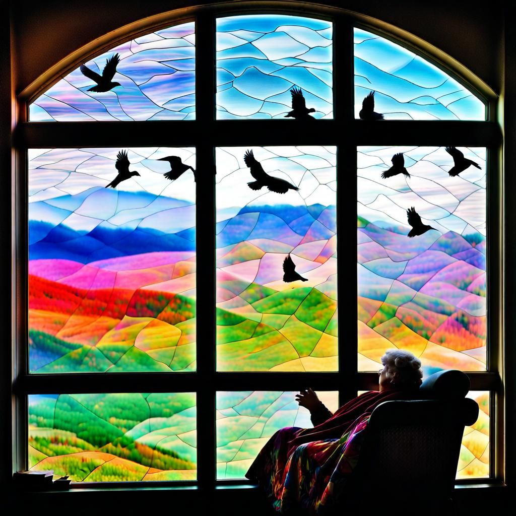 Double Exposure: Hills and Translucent Grandmother