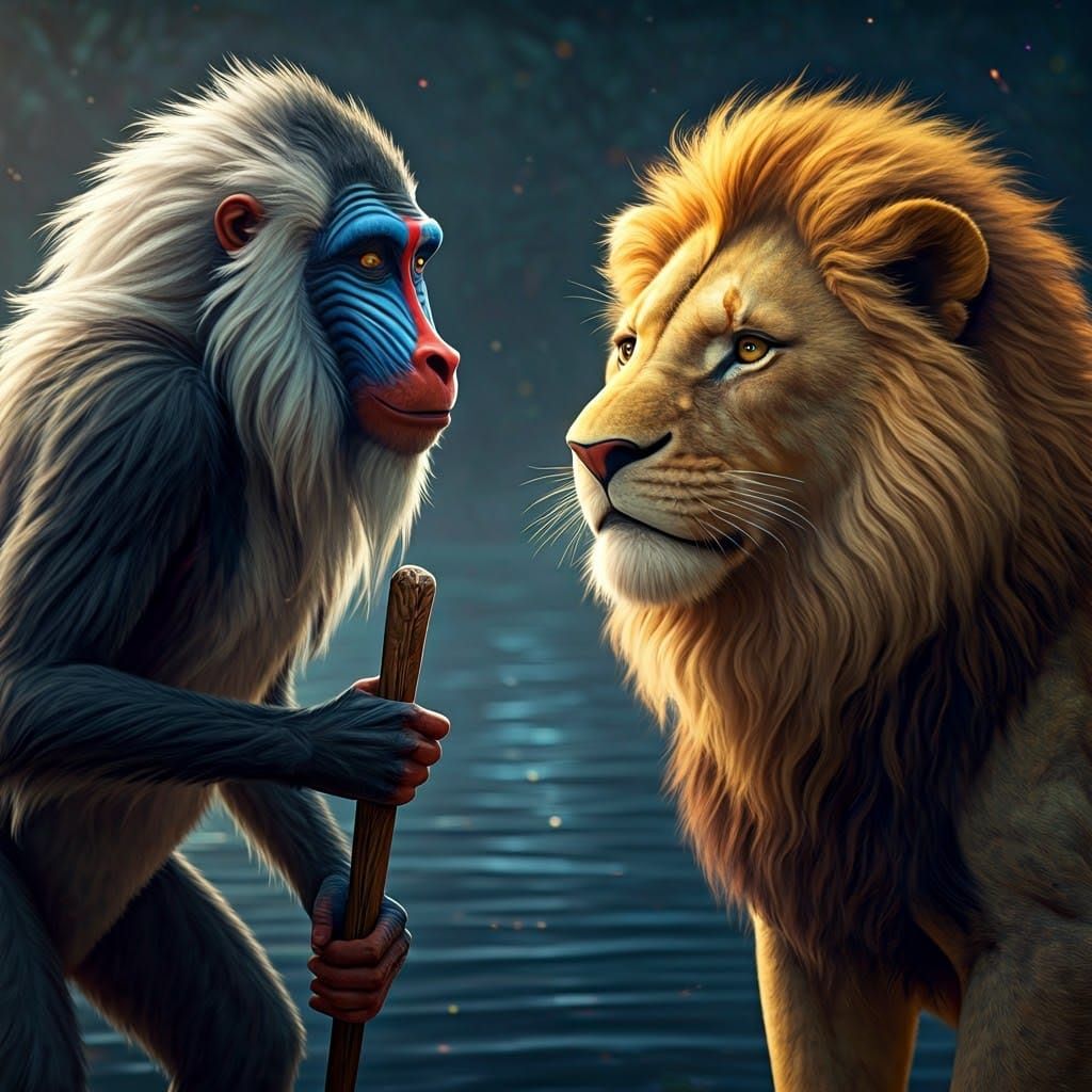 Lion King: Rafiki's Wisdom in a Starry Night Scene