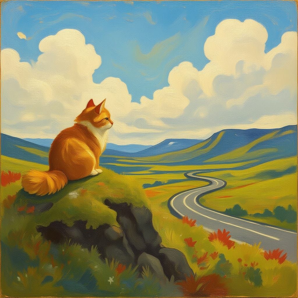 Watercolor Cat on Iceland's Route 93