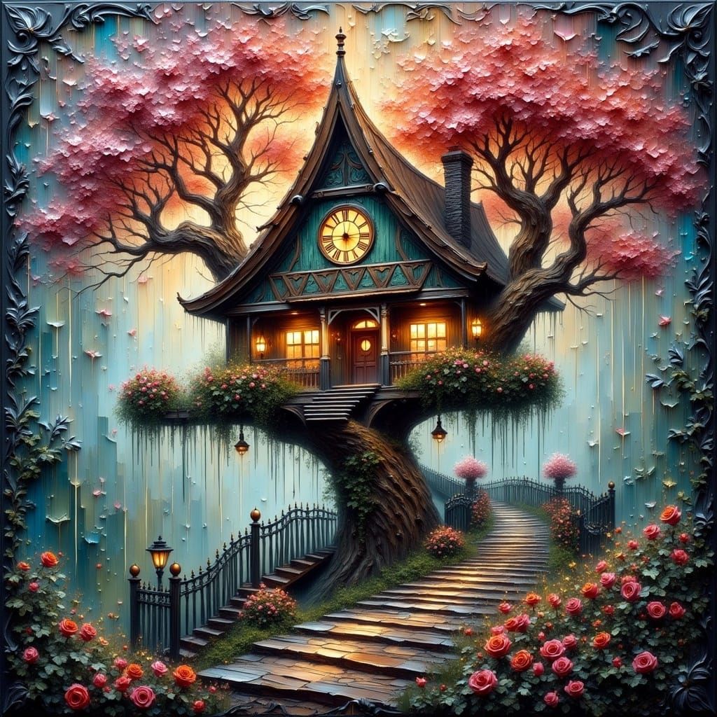 Whimsical Treehouse in Double Exposure Art