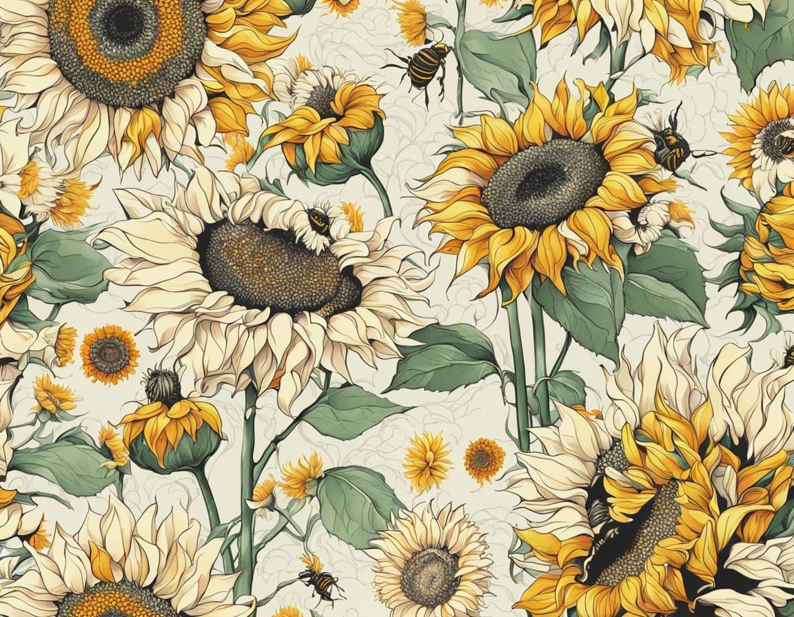 Vibrant Sunflower Mosaic in Abstract Art Style