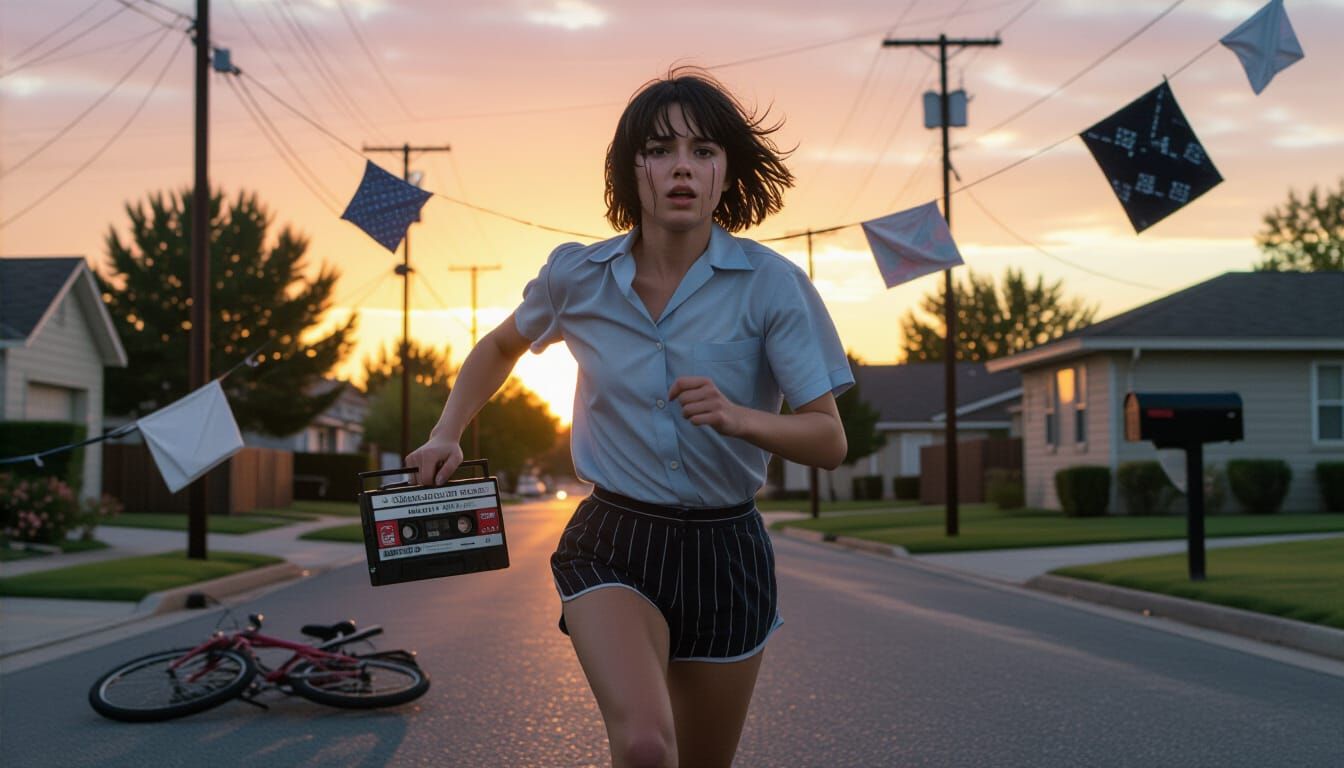 Wild-Hearted Girl Running at Dawn: Cinematic Film Still