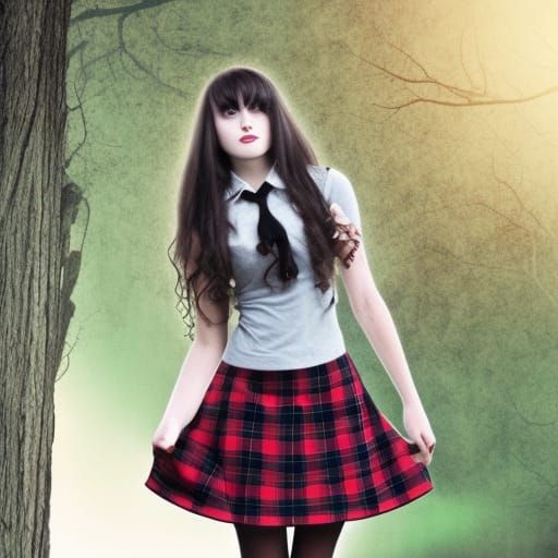Vampire girl wearing a plaid skirt