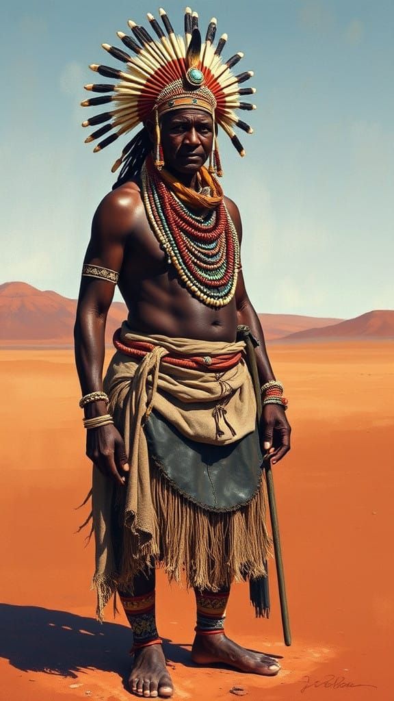 Regal Khoisan Chieftain in Namibian Wilderness