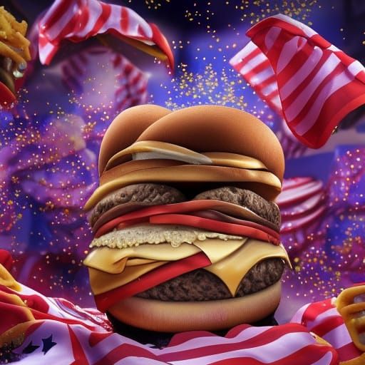 Donald Trump in a Hyperrealistic Cheeseburger Mosaic