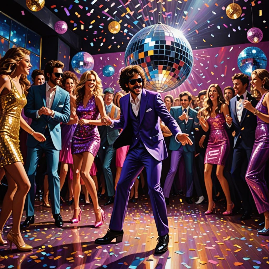 Vibrant Disco Scene with Glittering Ball and Funky Patterns