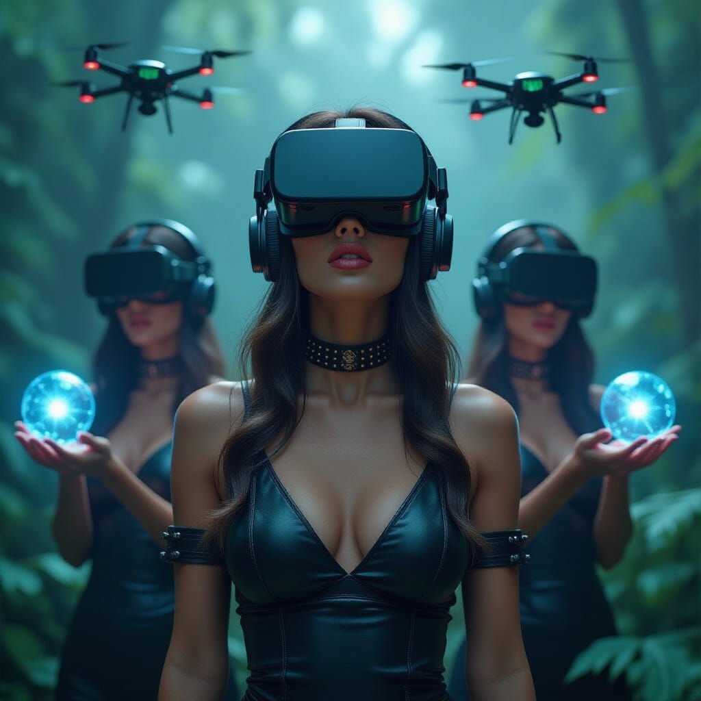 Cyberpunk Witches Coven in Digital Jungle