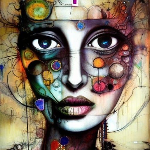 Madwoman Portrait with Geometric Abstract Beauty