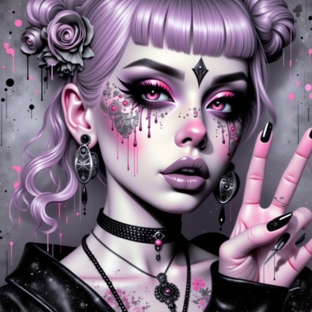 Pastel Goth Lady in Dreamy Art Deco Style