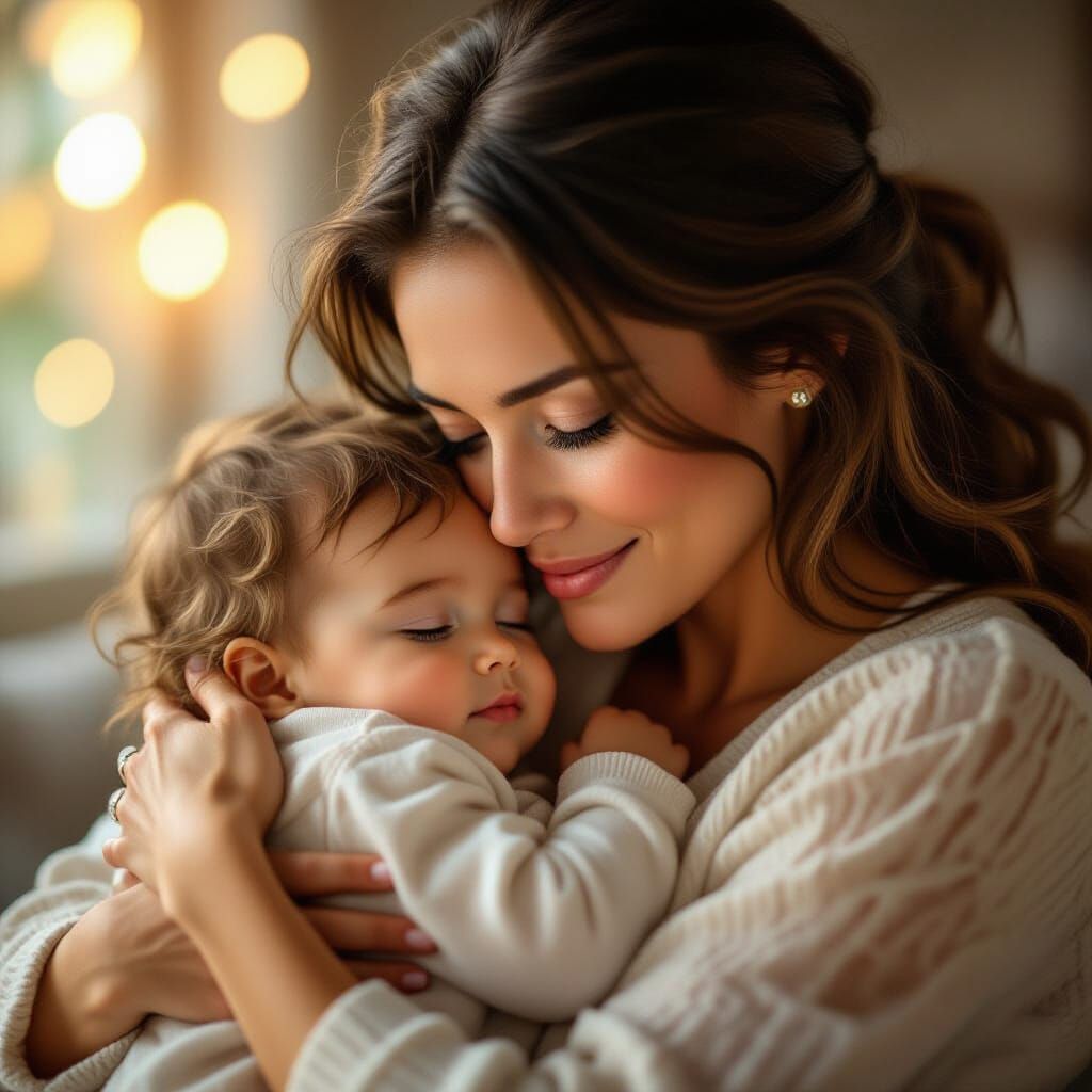 Mother and Baby Embrace in Photorealistic Portrait
