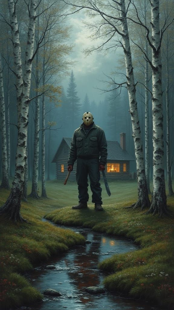 Jason Voorhees Horror Landscape Painting