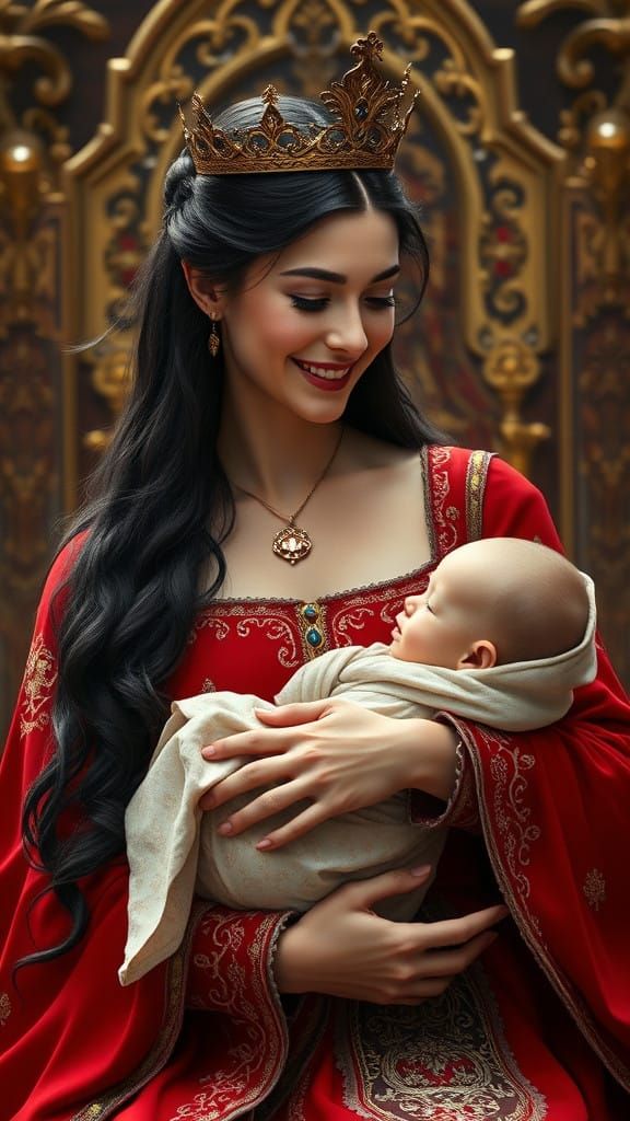 Medieval Queen Reveals Her Baby in Throne Room, in Fantasy C...