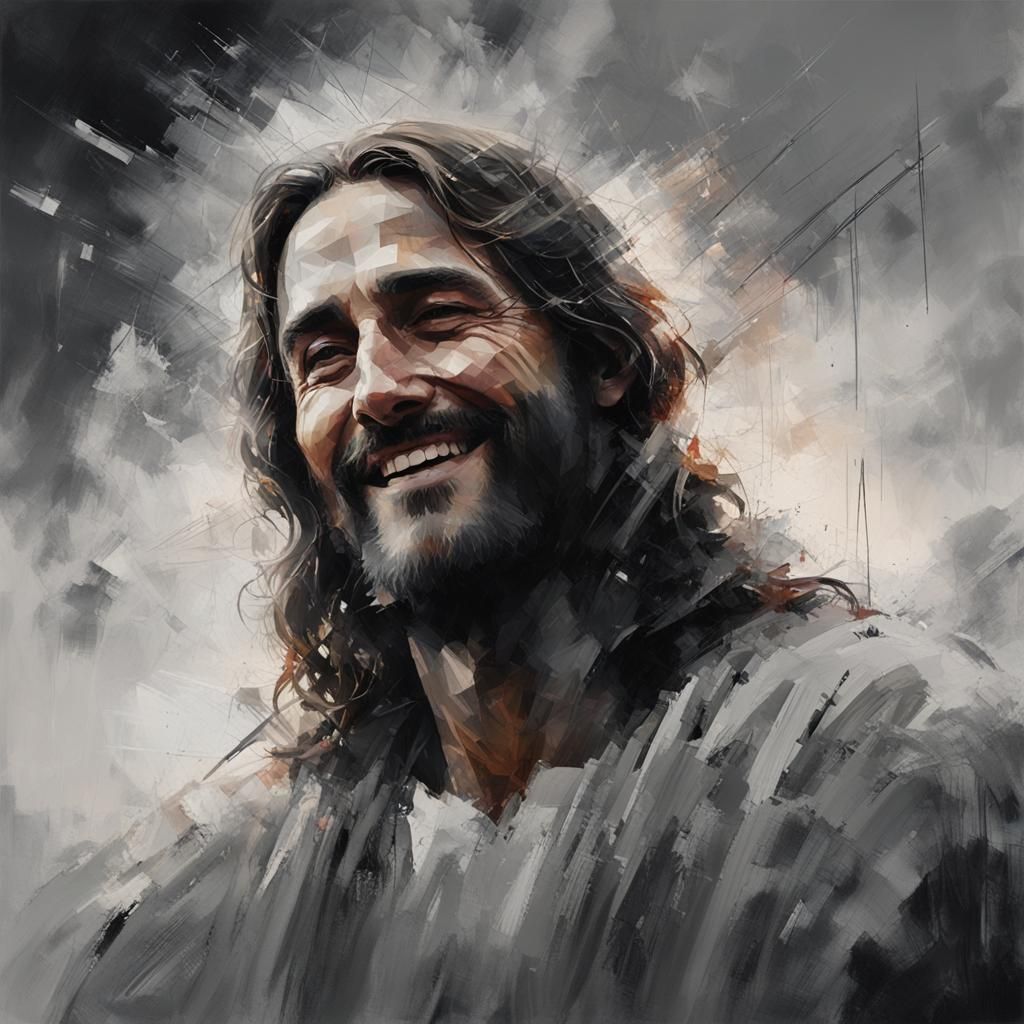 Smiling Jesus Christ Illuminated by Rising Sun