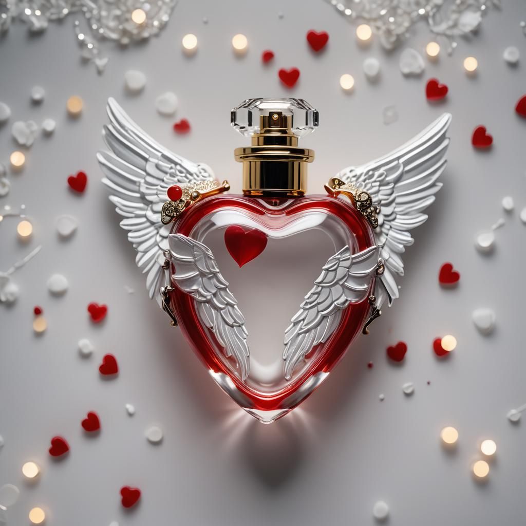 Heart-Shaped Perfume Bottle with Angel Wings