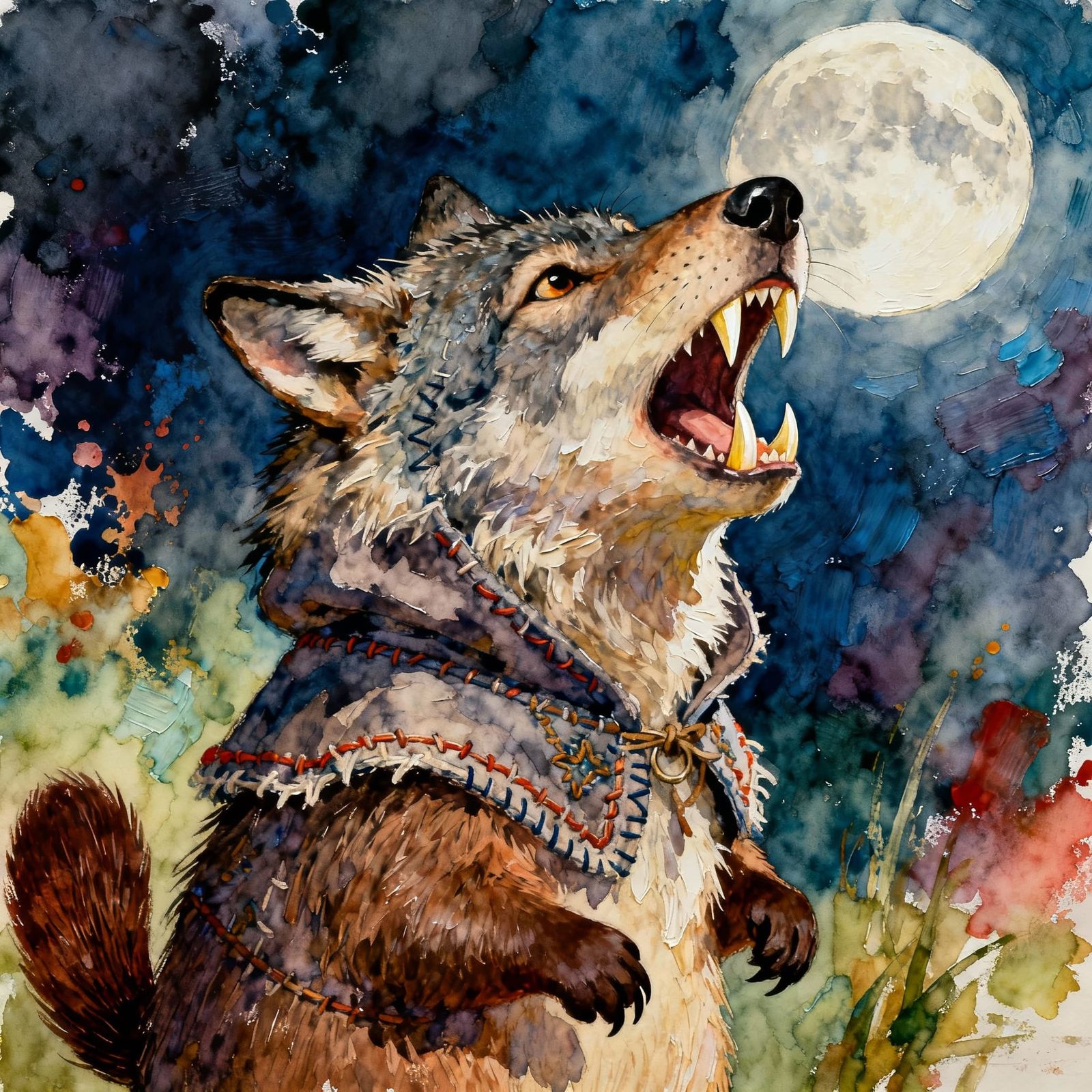 Beaver in Wolf Costume Howling at Moon