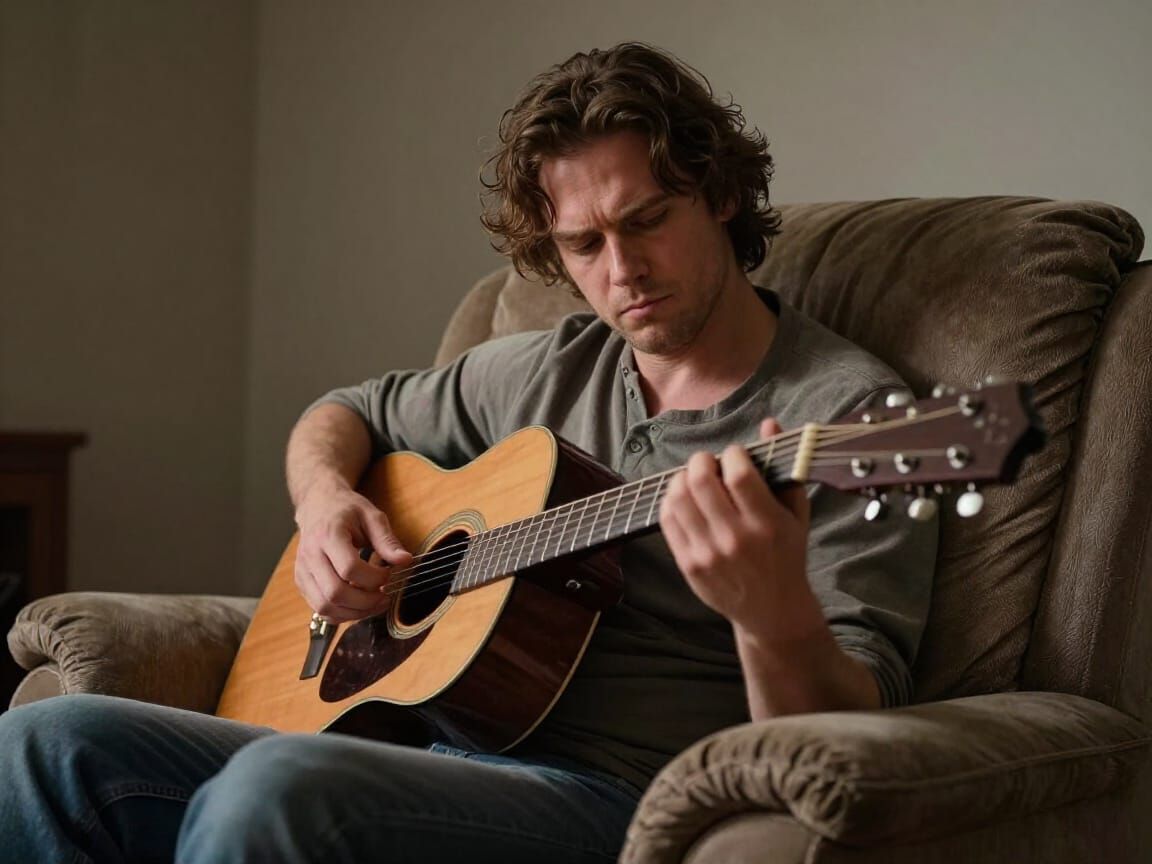 Man Playing Guitar in Recliner, Dynamic Lighting